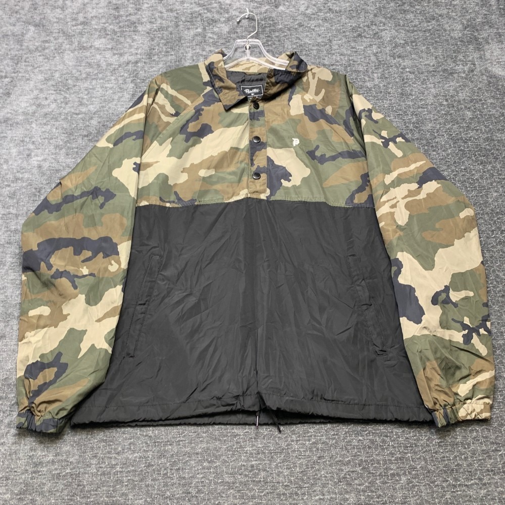 Primitive Skateboarding Windbreaker Jacket Mens L Green Black Camo 1/4 Button